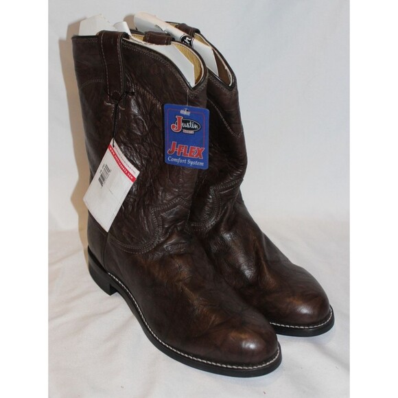 JUSTIN MEN'S DEERLITE ROPER LEATHER BOOTS BROWN SZ 7EE WIDE NWT - Picture 3 of 7